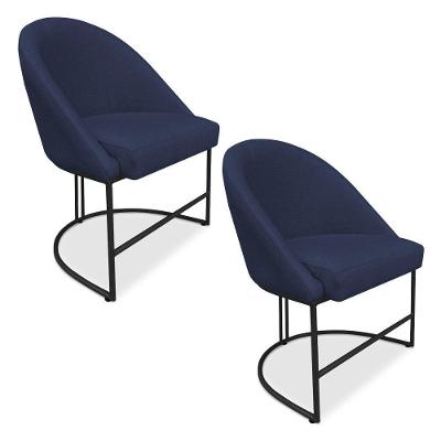 Kit 02 Cadeiras Poltrona De Jantar Bela Suede Base Metálica Industrial Preto - Pallazio Azul Marinho