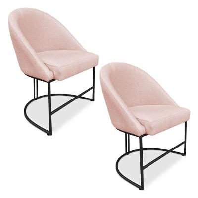 Kit 02 Cadeiras Poltrona De Jantar Bela Suede Rosa Bebê Base Metálica Industrial Preto - Pallazio