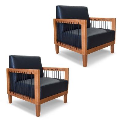Kit 2 Poltronas Decorativa Marilia Corano Preto Base Em Madeira Castanho - Pallazio