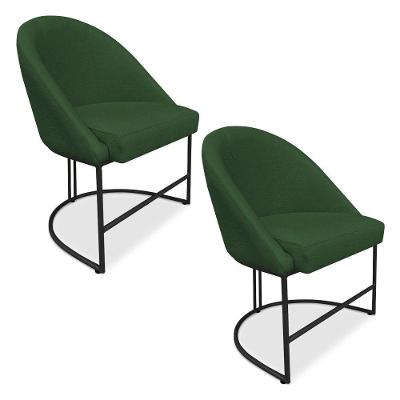 Kit 02 Cadeiras Poltrona De Jantar Bela Suede Verde Base Metálica Industrial Preto - Pallazio
