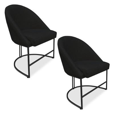 Kit 02 Cadeiras Poltrona De Jantar Bela Suede Preto Base Metálica Industrial Preto - Pallazio
