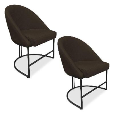 Kit 02 Cadeiras Poltrona De Jantar Bela Suede Marrom Base Metálica Industrial Preto - Pallazio