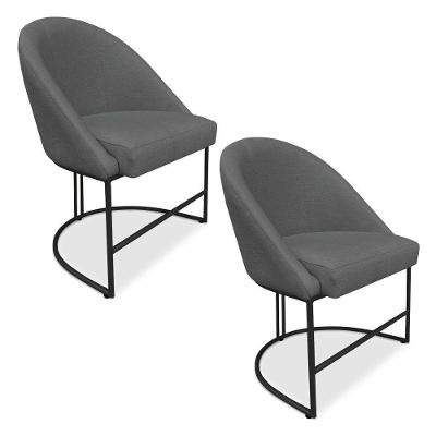 Kit 02 Cadeiras Poltrona De Jantar Bela Suede Grafite Base Metálica Industrial Preto - Pallazio