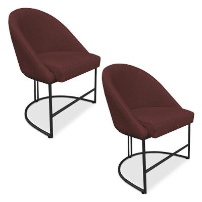 Kit 02 Cadeiras Poltrona De Jantar Bela Suede Marsala Base Metálica Industrial Preto - Pallazio
