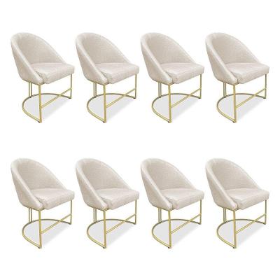 Kit 08 Cadeiras Poltrona De Jantar Bela Linho Bege Base Metálica Industrial Dourado - Pallazio