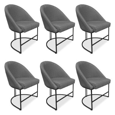 Kit 06 Cadeiras Poltrona De Jantar Bela Linho Grafite Base Metálica Industrial Preto - Pallazio