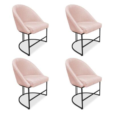 Kit 04 Cadeiras Poltrona De Jantar Bela Suede Rosa Bebê Base Metálica Industrial Preto - Pallazio