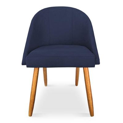 Kit 08 Cadeiras Jantar Bela Suede Azul Marinho Pés Palito Castanho - Pallazio