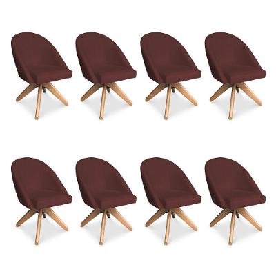 Kit 08 Poltronas Cadeira Giratória Bela Suede Marsala Base De Madeira - Pallazio