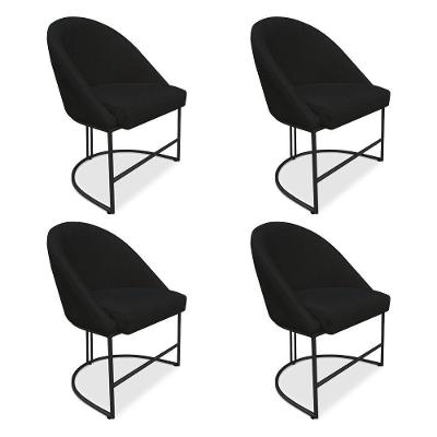Kit 04 Cadeiras Poltrona De Jantar Bela Suede Preto Base Metálica Industrial Preto - Pallazio