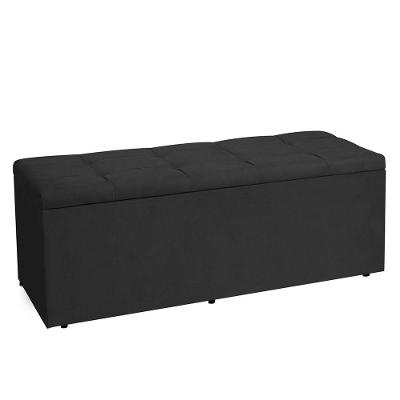 Calçadeira Recamier Baú Casal 1,40m Roma Suede - Pallazio Preto