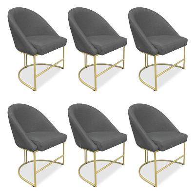 Kit 06 Cadeiras Poltrona De Jantar Bela Suede Base Metálica Industrial Dourado - Pallazio Grafite