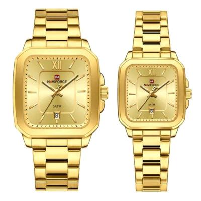 Conjunto De Relógio Casual Simples Quartzo Design Tonneau Impermeavel Casal Dourado