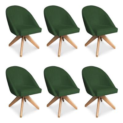 Kit 06 Poltronas Cadeira Giratória Bela Suede Verde Base De Madeira - Pallazio