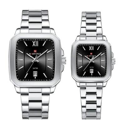 Conjunto De Relógio Casual Simples Quartzo Design Tonneau Impermeavel Casal Preto