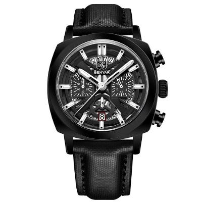 Relógio De Quartzo Mostrador Luminoso Benyar Masculino Design Tonneau Impermeavel Preto
