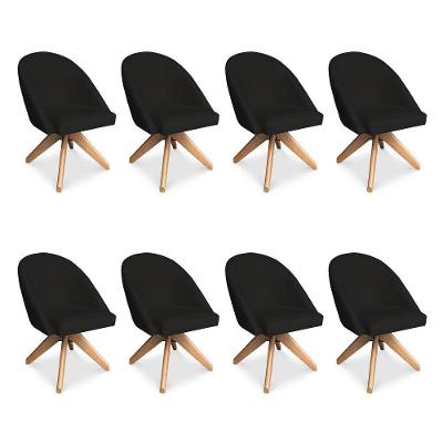 Kit 08 Poltronas Cadeira Giratória Bela Suede Preto Base De Madeira - Pallazio