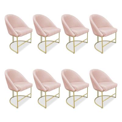 Kit 08 Cadeiras Poltrona De Jantar Bela Suede Rosa Bebê Base Metálica Industrial Dourado Pallazio