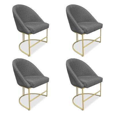 Kit 04 Cadeiras Poltrona De Jantar Bela Linho Grafite Base Metálica Industrial Dourado - Pallazio