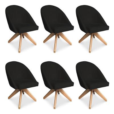 Kit 06 Poltronas Cadeira Giratória Bela Suede Preto Base De Madeira - Pallazio