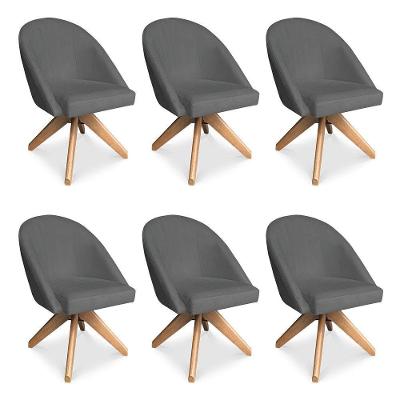 Kit 06 Poltronas Cadeira Giratória Bela Suede Grafite Base De Madeira - Pallazio
