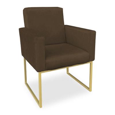 Poltrona Clarice Veludo Base Metálica Industrial Dourado - Pallazio Marrom