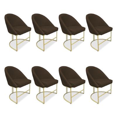 Kit 08 Cadeiras Poltrona De Jantar Bela Suede Marrom Base Metálica Industrial Dourado - Pallazio