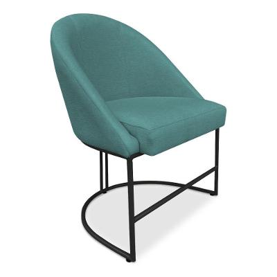 Cadeira Poltrona De Jantar Bela Suede Azul Turquesa Base Metálica Industrial Preto - Pallazio