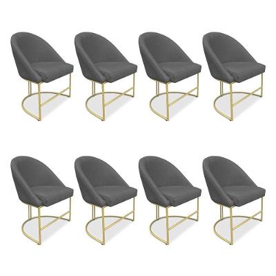 Kit 08 Cadeiras Poltrona De Jantar Bela Suede Grafite Base Metálica Industrial Dourado - Pallazio