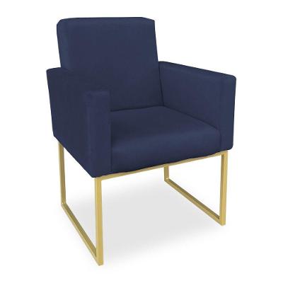 Poltrona Clarice Veludo Base Metálica Industrial Dourado - Pallazio Azul Marinho