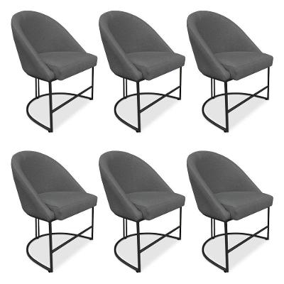 Kit 06 Cadeiras Poltrona De Jantar Bela Suede Base Metálica Industrial Preto - Pallazio Grafite