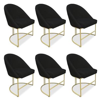 Kit 06 Cadeiras Poltrona De Jantar Bela Suede Base Metálica Industrial Dourado - Pallazio Preto