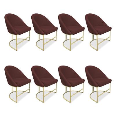 Kit 08 Cadeiras Poltrona De Jantar Bela Suede Marsala Base Metálica Industrial Dourado - Pallazio