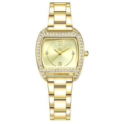 Relógio Feminino Em Aço Inoxidavel Quadrado De Quartzo Design Com Strass Dourado