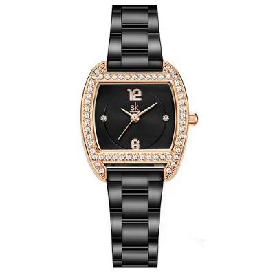 Relógio Feminino Em Aço Inoxidavel Quadrado De Quartzo Design Com Strass Preto