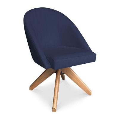 Poltrona Cadeira Giratória Bela Suede Azul Marinho Base De Madeira - Pallazio