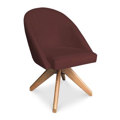 Poltrona Cadeira Giratória Bela Suede Marsala Base De Madeira - Pallazio