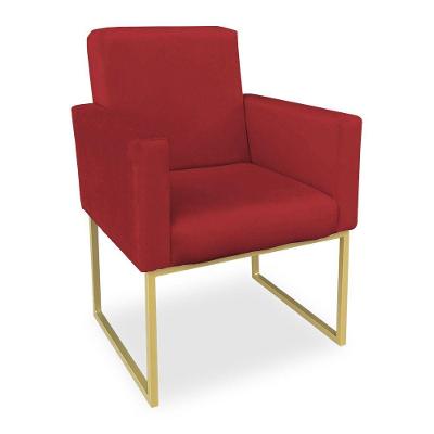 Poltrona Clarice Veludo Base Metálica Industrial Dourado - Pallazio Vermelho