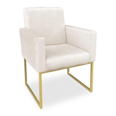 Poltrona Clarice Veludo Base Metálica Industrial Dourado - Pallazio Bege