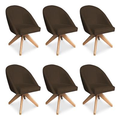 Kit 06 Poltronas Cadeira Giratória Bela Suede Base De Madeira - Pallazio Marrom