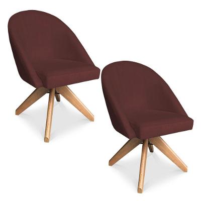 Kit 02 Poltronas Cadeira Giratória Bela Suede Base De Madeira - Pallazio Marsala