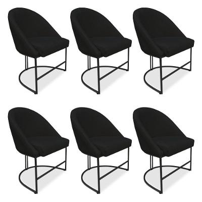Kit 06 Cadeiras Poltrona De Jantar Bela Suede Preto Base Metálica Industrial Preto - Pallazio