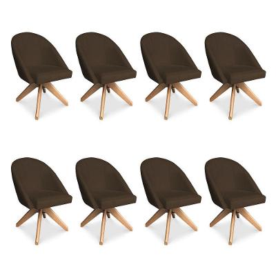 Kit 08 Poltronas Cadeira Giratória Bela Suede Marrom Base De Madeira - Pallazio