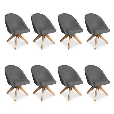 Kit 08 Poltronas Cadeira Giratória Bela Suede Grafite Base De Madeira - Pallazio