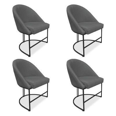 Kit 04 Cadeiras Poltrona De Jantar Bela Suede Base Metálica Industrial Preto - Pallazio Grafite