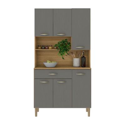 Armário De Cozinha Compacta 6 Portas E 1 Gaveta 90cm Baco Freijó-grafite - Pallazio