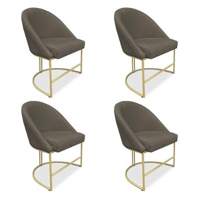 Kit 04 Cadeiras Poltrona De Jantar Bela Suede Marrom Rato Base Metálica Industrial Dourado - Pallazio