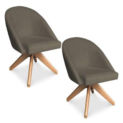 Kit 02 Poltronas Cadeira Giratória Bela Suede Base De Madeira - Pallazio Marrom Rato