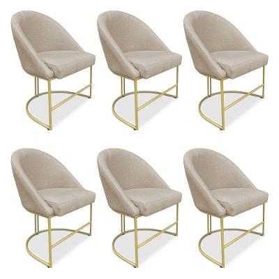 Kit 06 Cadeiras Poltrona De Jantar Bela Suede Base Metálica Industrial Dourado - Pallazio Bege
