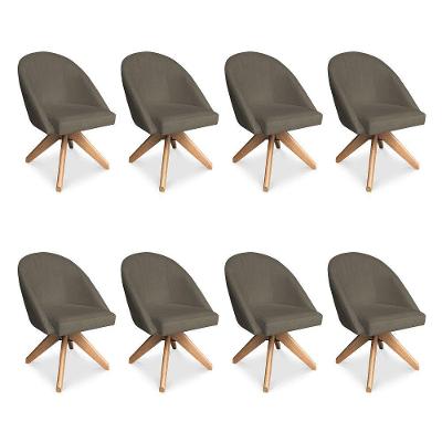 Kit 08 Poltronas Cadeira Giratória Bela Suede Marrom Rato Base De Madeira - Pallazio